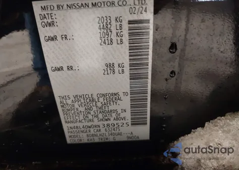 2024 Nissan Altima Sv Intelligent Awd z USA, uszkodzony, nr VIN 1N4BL4DW0RN389525